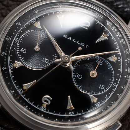 Gallet Chronograph Black Gilt Dial Excelsior Park 40 from 1950s