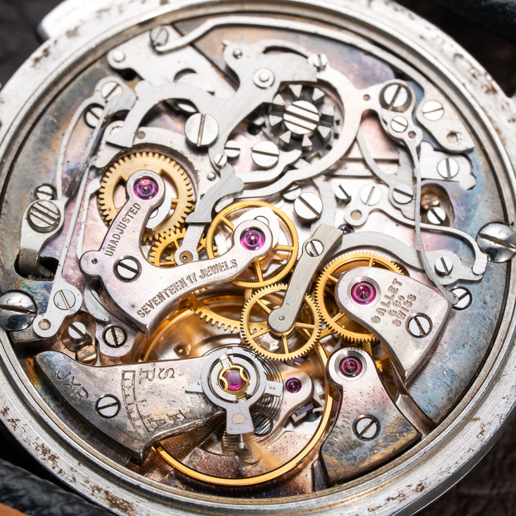 Gallet Chronograph Black Gilt Dial Excelsior Park 40 from 1950s