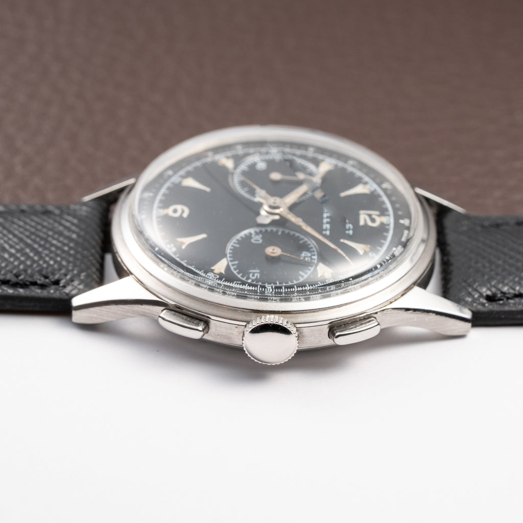 Gallet Chronograph Black Gilt Dial Excelsior Park 40 from 1950s