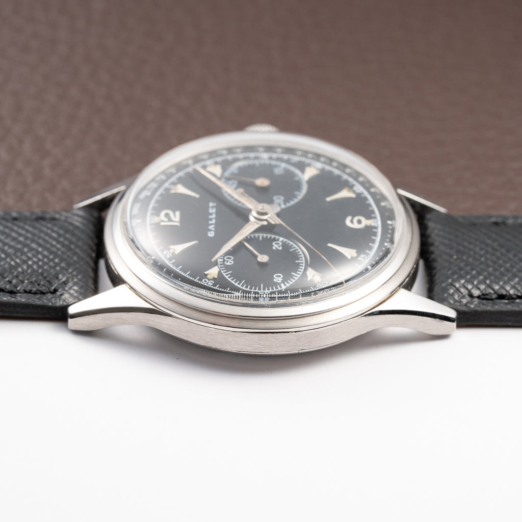 Gallet Chronograph Black Gilt Dial Excelsior Park 40 from 1950s