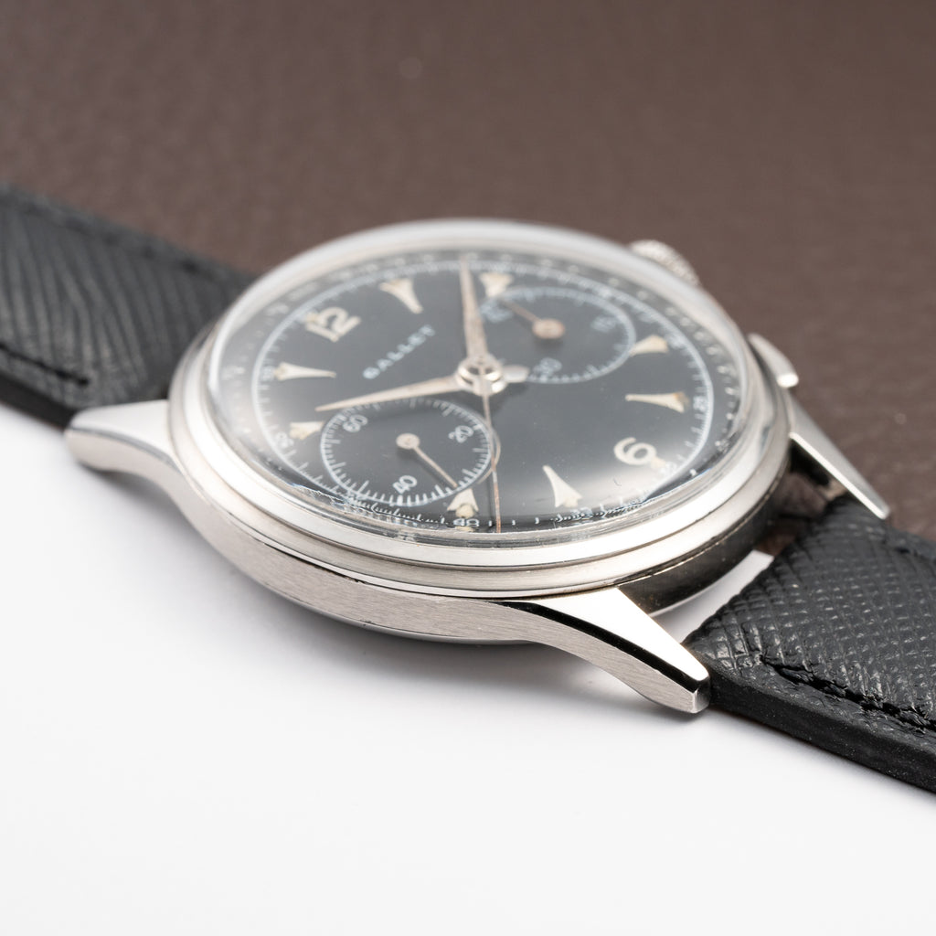 Gallet Chronograph Black Gilt Dial Excelsior Park 40 from 1950s