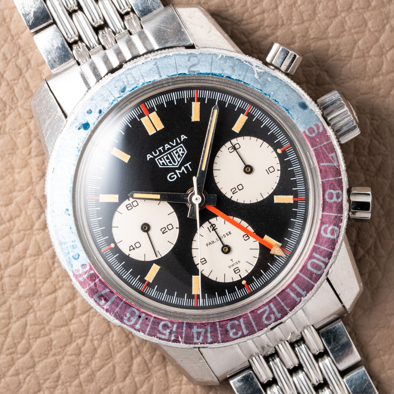 Heuer Autavia GMT Fab. Suisse dial BoR Gay Frères Ref. 2446C from 1972