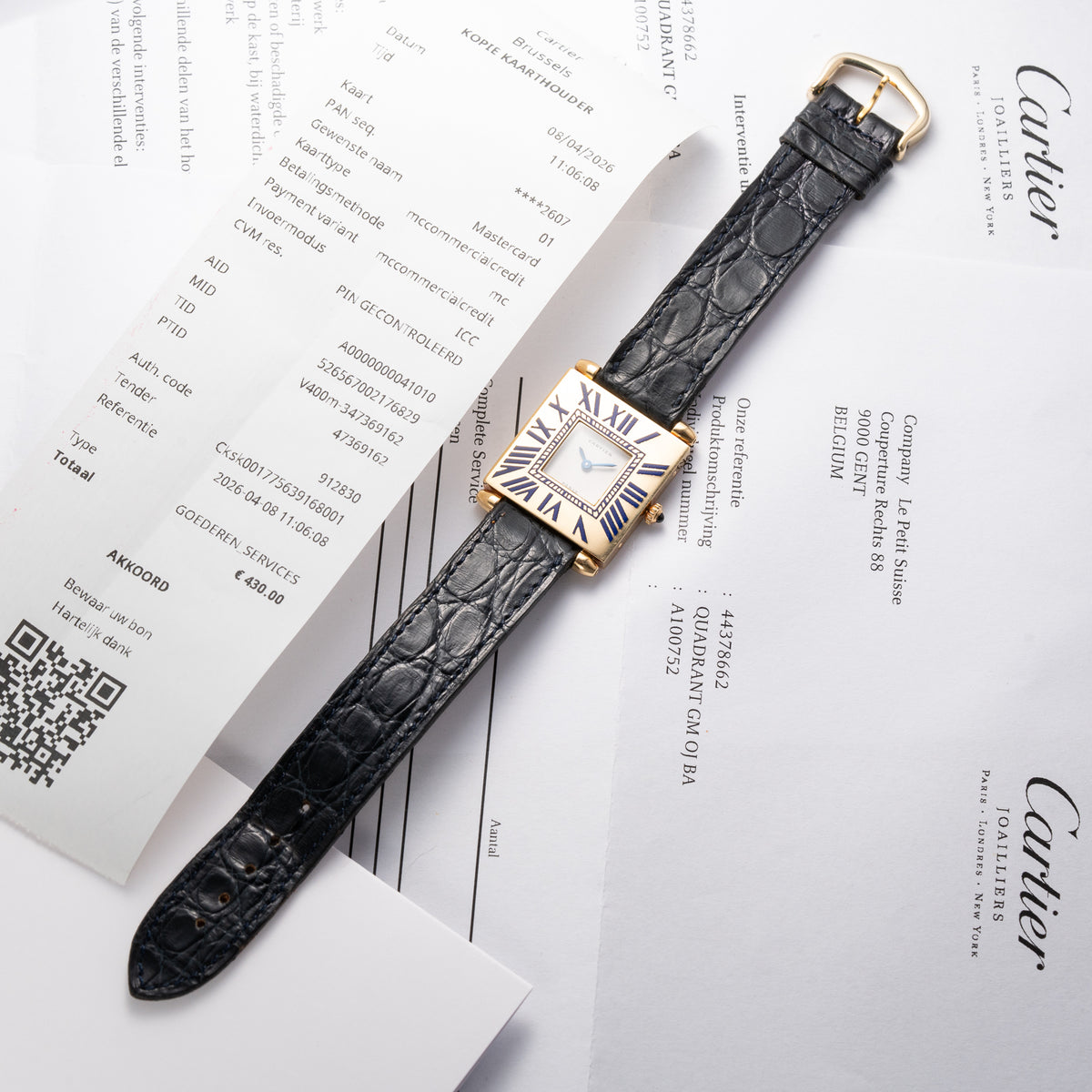 Cartier Obus 'Paris' Quadrant Blue Enamel Large Model 18k Yellow Gold GM Ref. A100 circa 1984