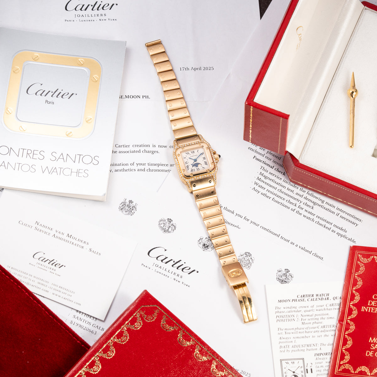 Cartier Santos Phase de Lune Or Massif Factory Diamond Set 18k gold