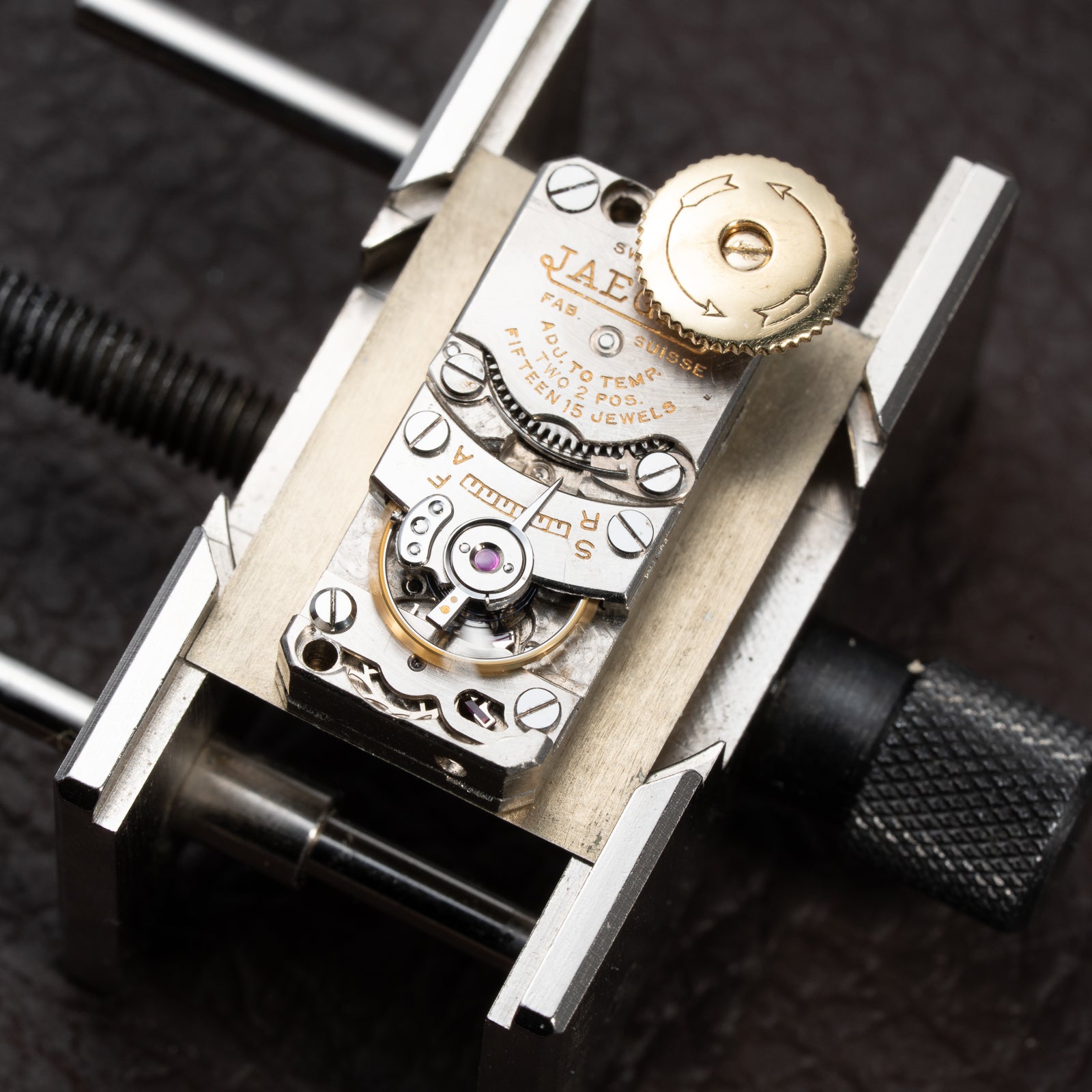 Jaeger DuoPlan Tank Back Winder 18k Yellow Gold from 1940s