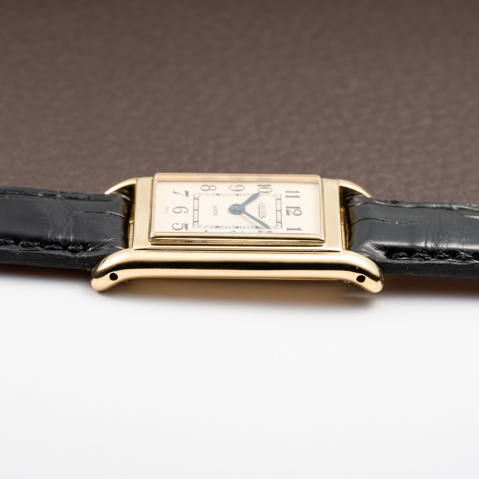 Jaeger DuoPlan Tank Back Winder 18k Yellow Gold from 1940s