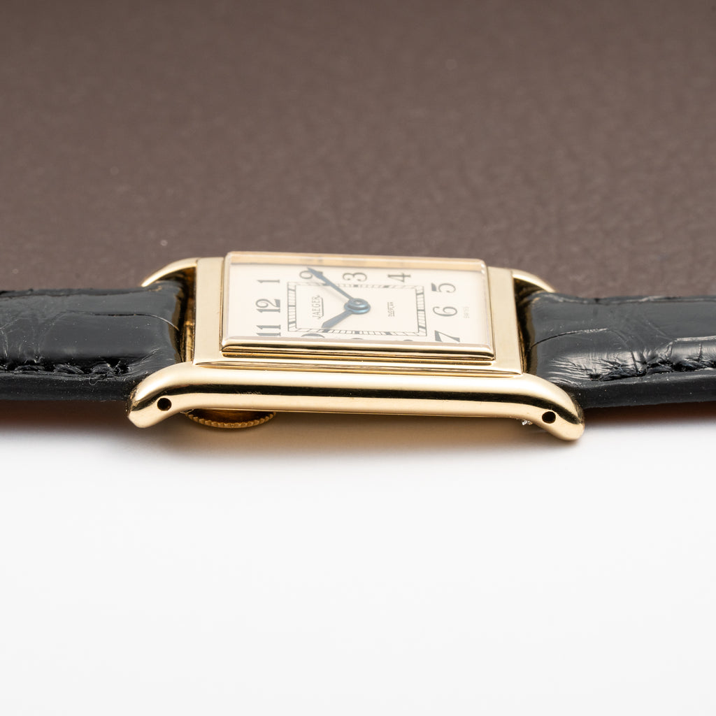 Jaeger DuoPlan Tank Back Winder 18k Yellow Gold from 1940s