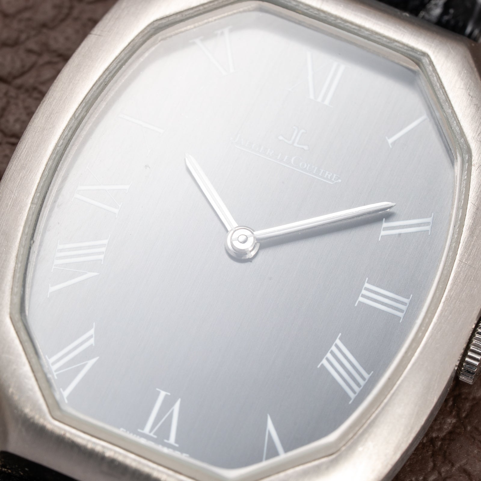 Jaeger-LeCoultre Tank Tonneau Jumbo Grey Roman Dial Ref. 9114.42 from 1970s