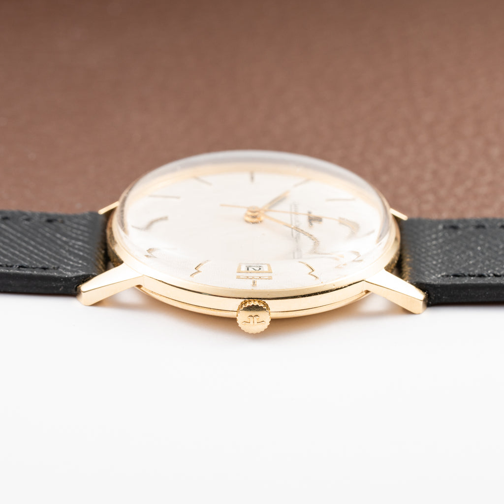 Jaeger-LeCoultre Ultra-Thin Dress Watch 18K Yellow Gold Linnen Dial with Date Ref. 21002 from 1960s