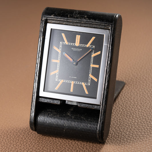 Jaeger LeCoultre Fabriqué en Suisse 8 Jours Travel Clock Black Dial 1940s
