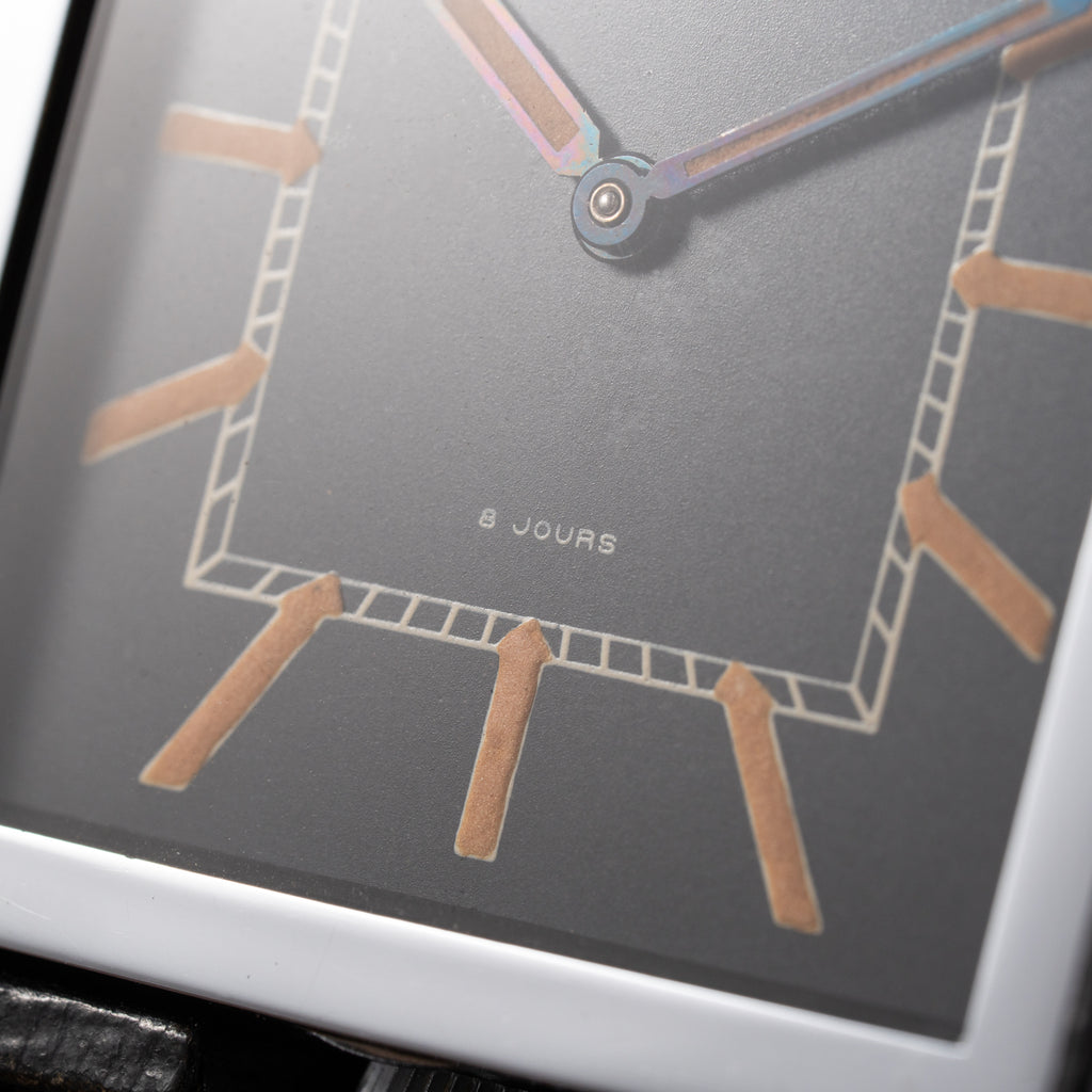 Jaeger LeCoultre Fabriqué en Suisse 8 Jours Travel Clock Black Dial 1940s