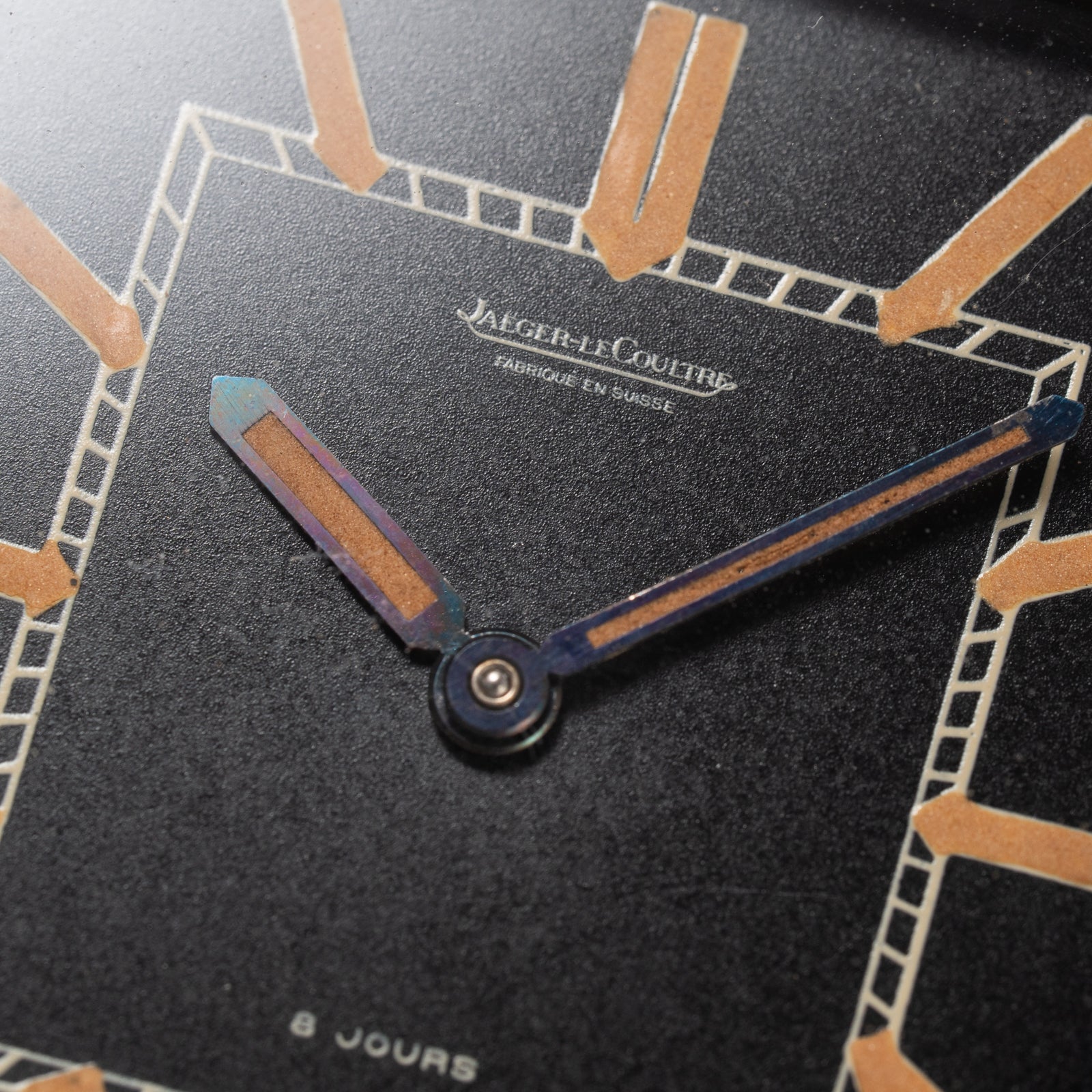 Jaeger LeCoultre Fabriqué en Suisse 8 Jours Travel Clock Black Dial 1940s