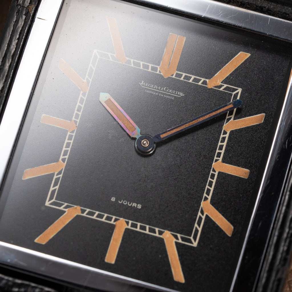 Jaeger LeCoultre Fabriqué en Suisse 8 Jours Travel Clock Black Dial 1940s