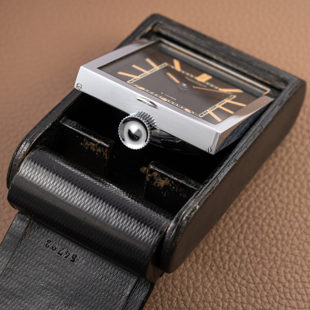 Jaeger LeCoultre Fabriqué en Suisse 8 Jours Travel Clock Black Dial 1940s