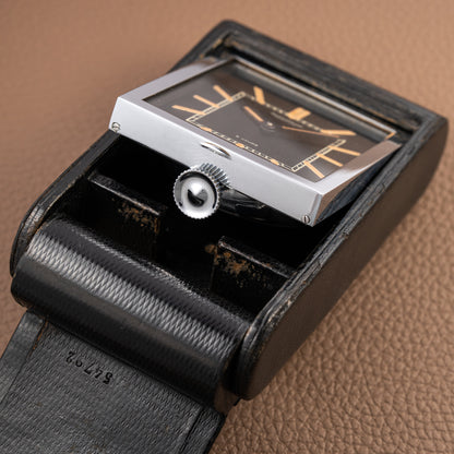 Jaeger LeCoultre Fabriqué en Suisse 8 Jours Travel Clock Black Dial 1940s