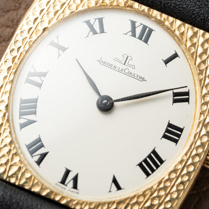 Jaeger LeCoultre Hand Engraved 18K Yellow Gold Oval Roman Dial (1960s) Calibre 818