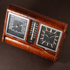 Jaeger-LeCoultre Weather Station 8 Jours Travel Alarm Clock Black Dials Alligator Leather From 1940s