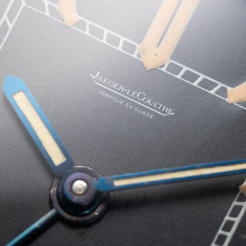 Jaeger-LeCoultre Weather Station 8 Jours Travel Alarm Clock Black Dials Alligator Leather From 1940s