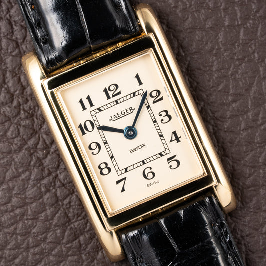 Jaeger DuoPlan Tank Back Winder 18k Yellow Gold from 1940s