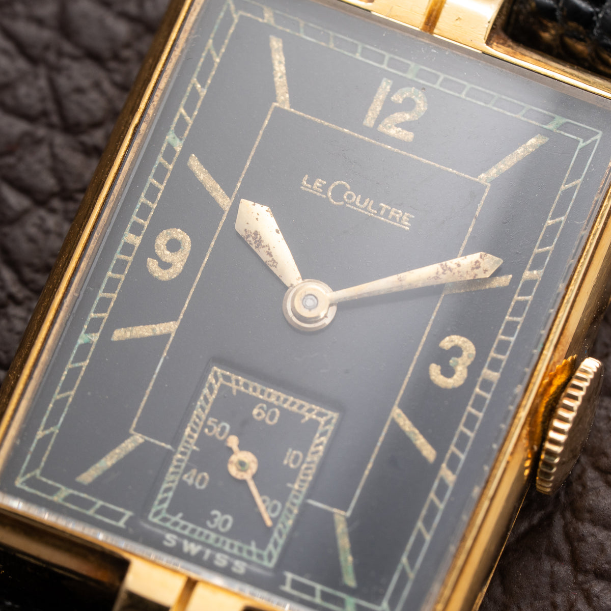 LeCoultre UniPlan Black Sector Dial 18K Yellow Gold from 1930s