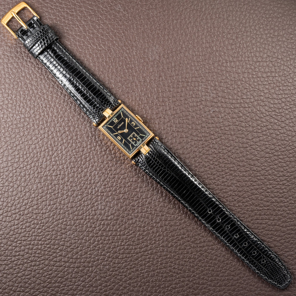 LeCoultre UniPlan Black Sector Dial 18K Yellow Gold from 1930s