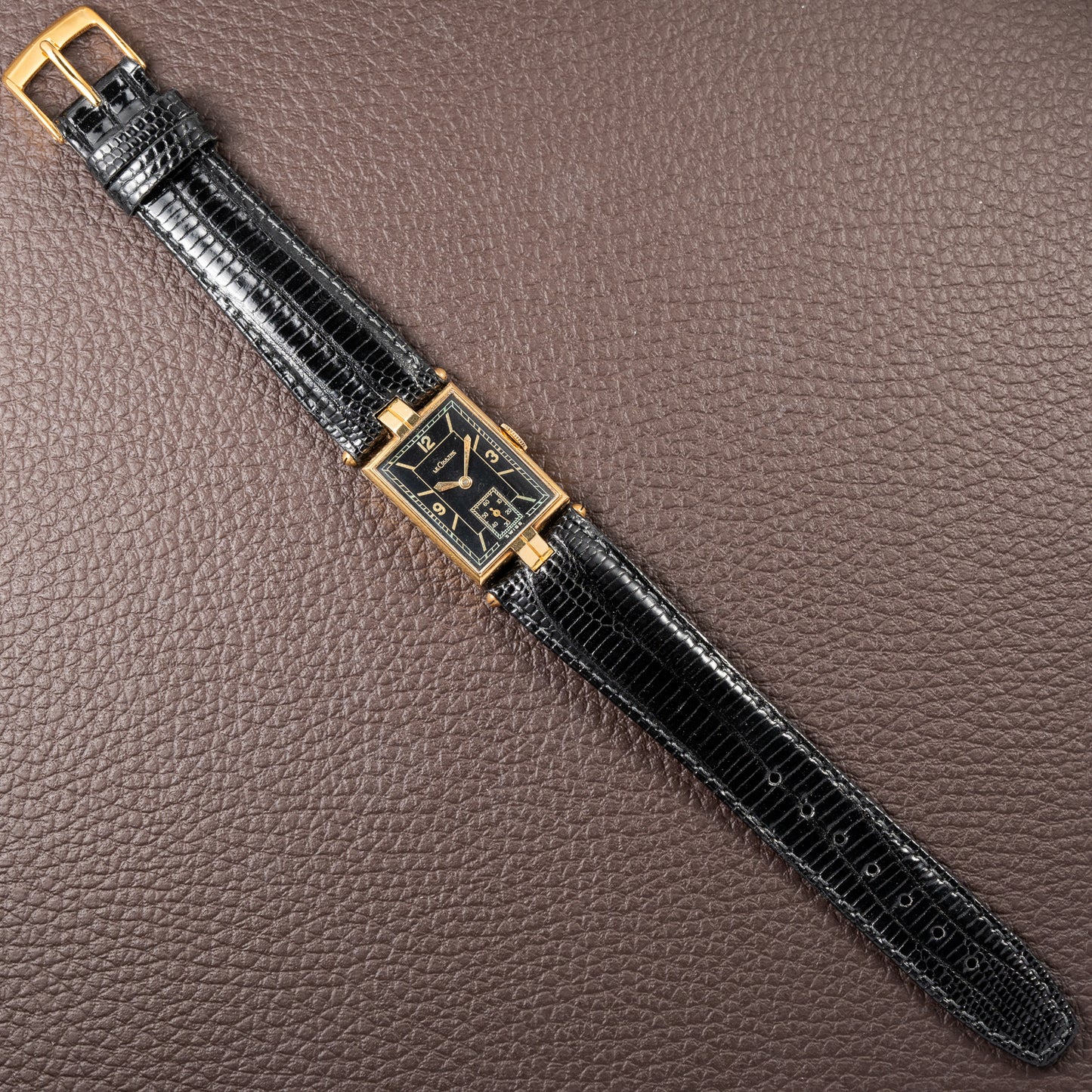 LeCoultre UniPlan Black Sector Dial 18K Yellow Gold from 1930s