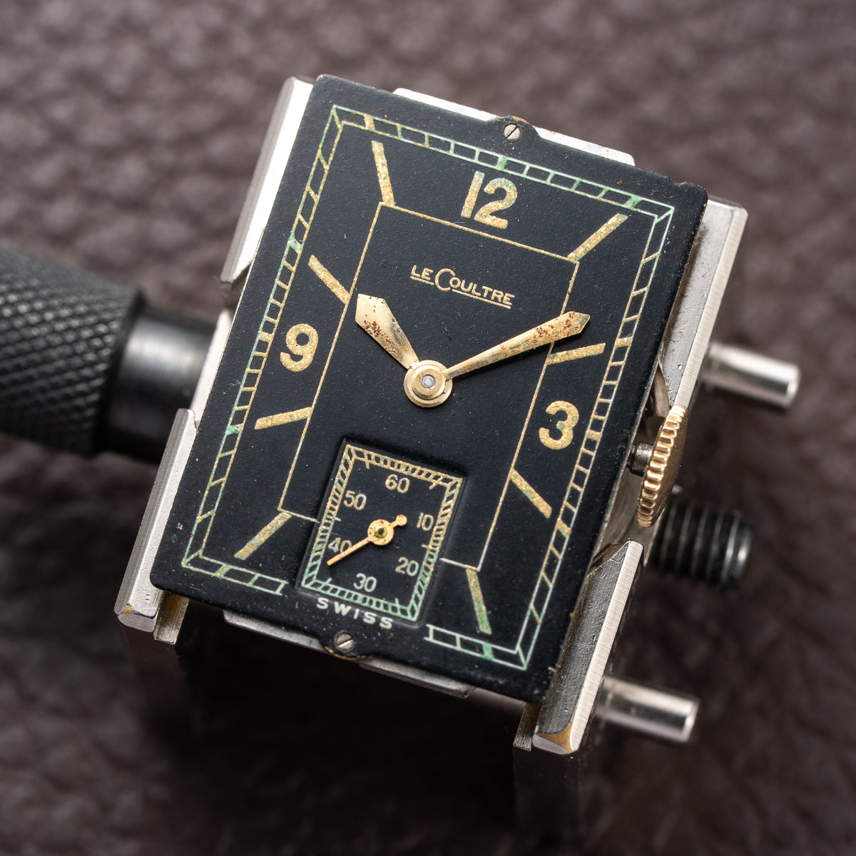 LeCoultre UniPlan Black Sector Dial 18K Yellow Gold from 1930s