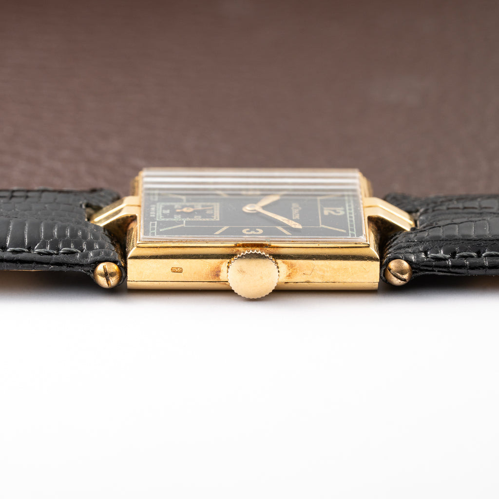 LeCoultre UniPlan Black Sector Dial 18K Yellow Gold from 1930s
