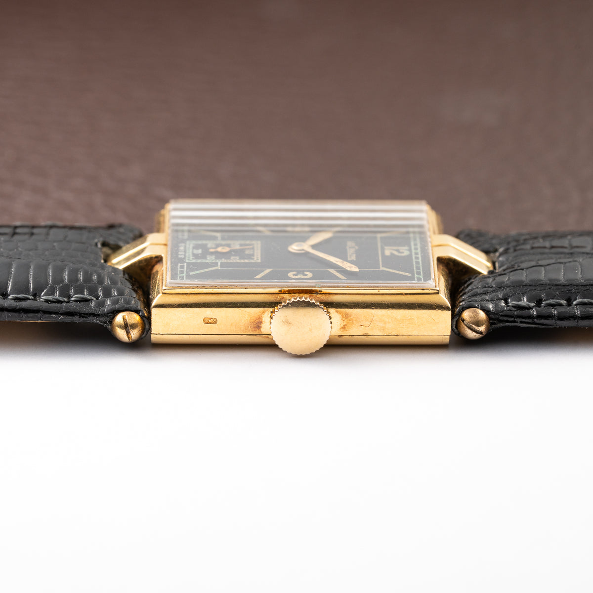 LeCoultre UniPlan Black Sector Dial 18K Yellow Gold from 1930s