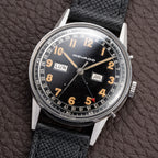 Movado Calendograf Triple Calendar Black Gilt Two Tone Thick Radium Dial Ref. 14816 Circa 1940s