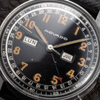 Movado Calendograf Triple Calendar Black Gilt Two Tone Thick Radium Dial Ref. 14816 Circa 1940s