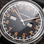Movado Calendograf Triple Calendar Black Gilt Two Tone Thick Radium Dial Ref. 14816 Circa 1940s