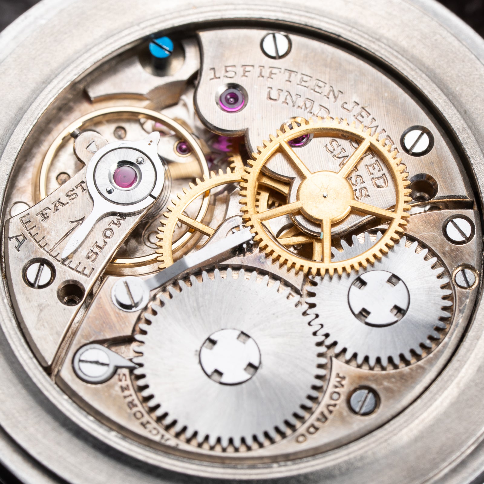Movado Calendograf Triple Calendar Black Gilt Two Tone Thick Radium Dial Ref. 14816 Circa 1940s