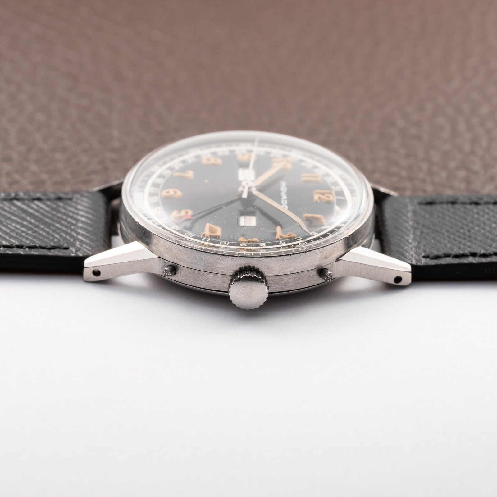 Movado Calendograf Triple Calendar Black Gilt Two Tone Thick Radium Dial Ref. 14816 Circa 1940s