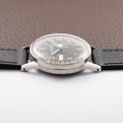 Movado Calendograf Triple Calendar Black Gilt Two Tone Thick Radium Dial Ref. 14816 Circa 1940s