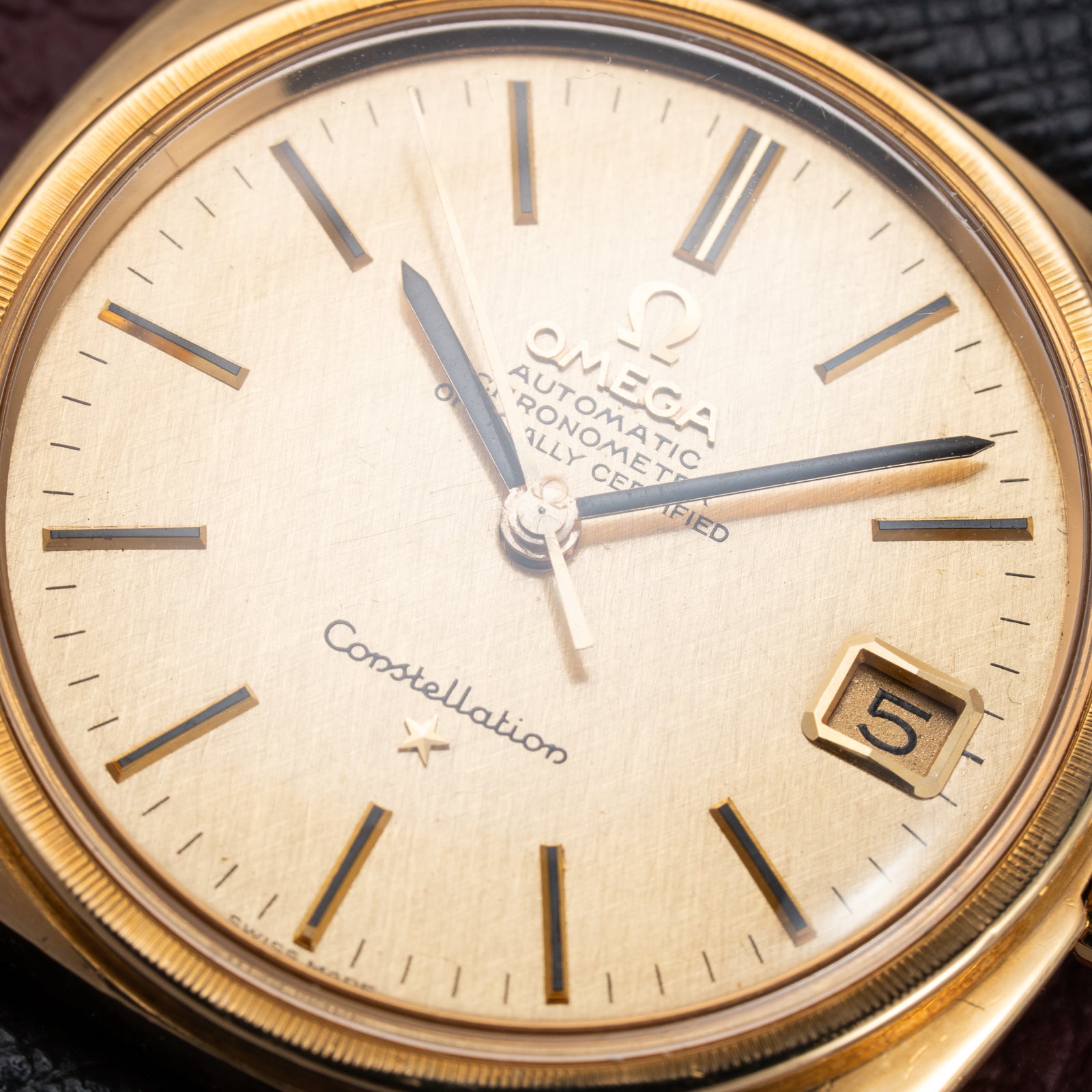 Omega Constellation C-Shape Automatic 18K Yellow Gold “OM Linen Dial” Box & Paperwork Ref. 168.017 from 1967
