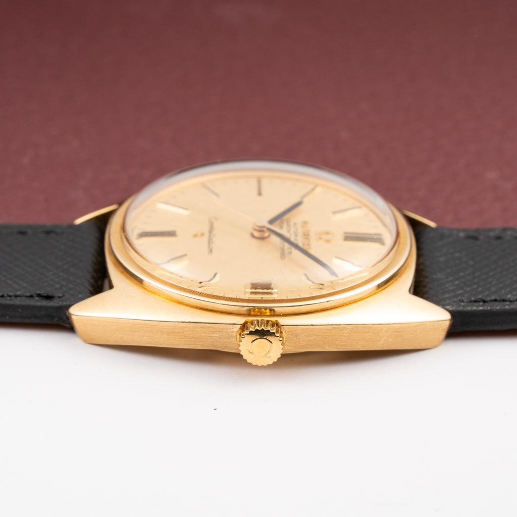 Omega Constellation C-Shape Automatic 18K Yellow Gold “OM Linen Dial” Box & Paperwork Ref. 168.017 from 1967