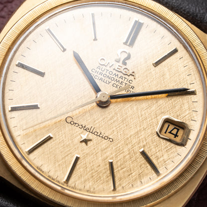Omega Constellation C-Shape Automatic 18K Yellow Gold “OM Linen Dial” Ref. 168.017 from 1969