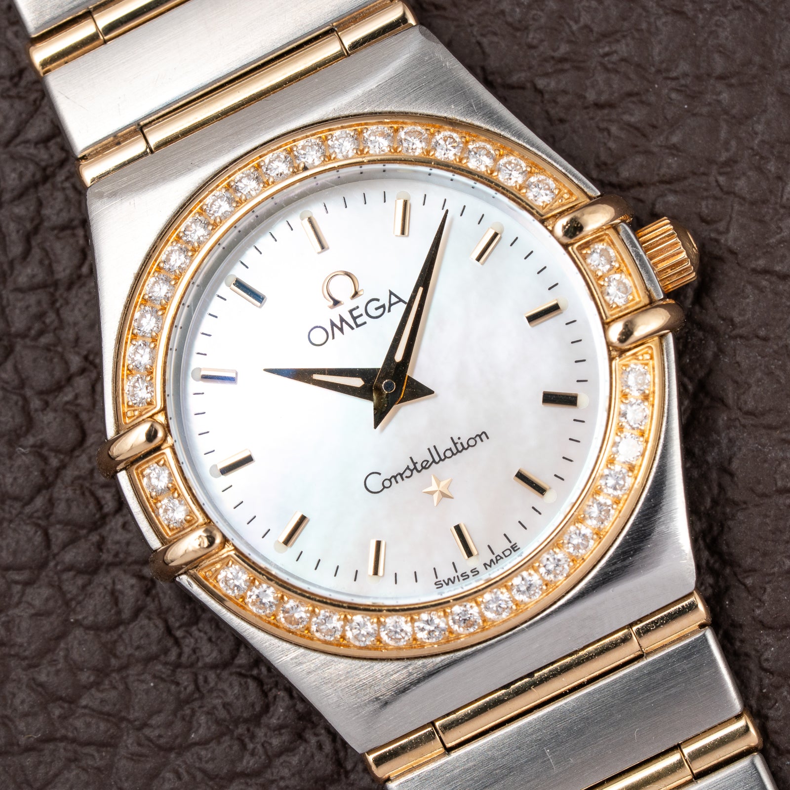 Omega Constellation Factory Diamond Set Gold & Steel Mother of Pearl Ref. 895.1201 from 1990s