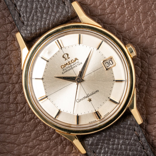 Omega Constellation Pie Pan Crosshair Dial Dog Leg 18K Gold Ref 168.005 from 1962