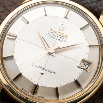 Omega Constellation Pie Pan Crosshair Dial Dog Leg 18K Gold Ref 168.005 from 1962