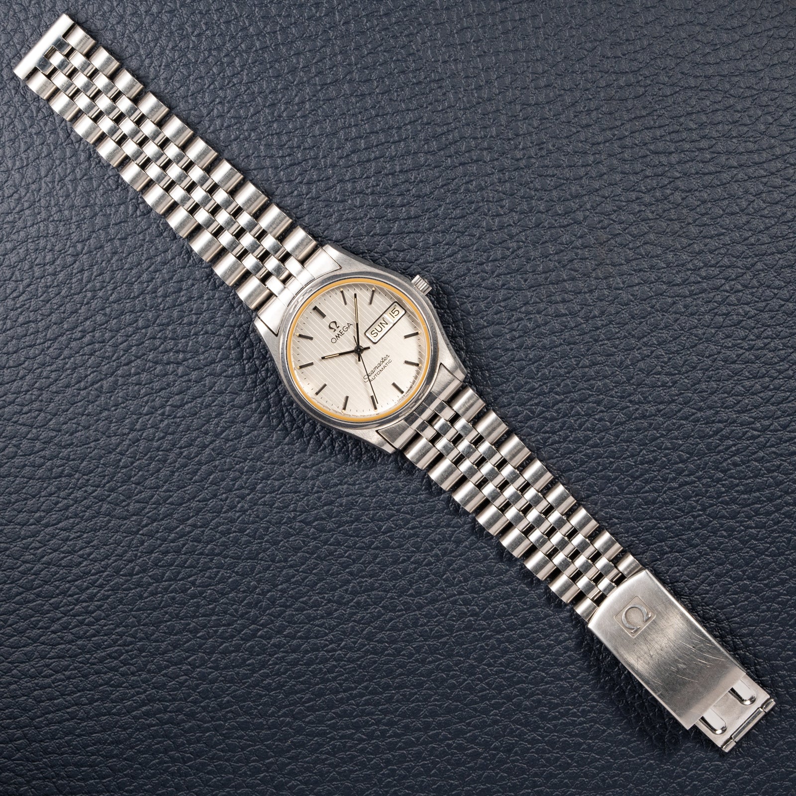 Omega Seamaster Automatic Day-Date Stripped Dial Jubilee Bracelet Ref. 166.0264 from 1980