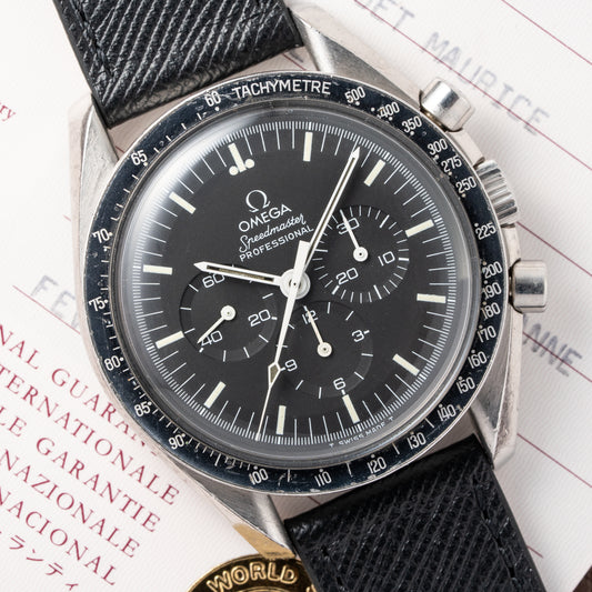 Omega Speedmaster Professional  Long S and R Moonwatch Ref 145.022 with papers from 1984