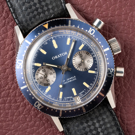 Orator Aqua Long Scuba Diver Chronograph Blue 20 ATM Ref 2501 from 1960s