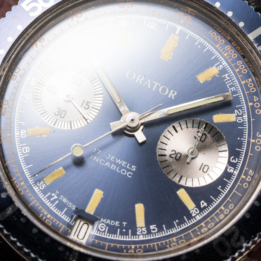 Orator Aqua Long Scuba Diver Chronograph Blue 20 ATM Ref 2501 from 1960s
