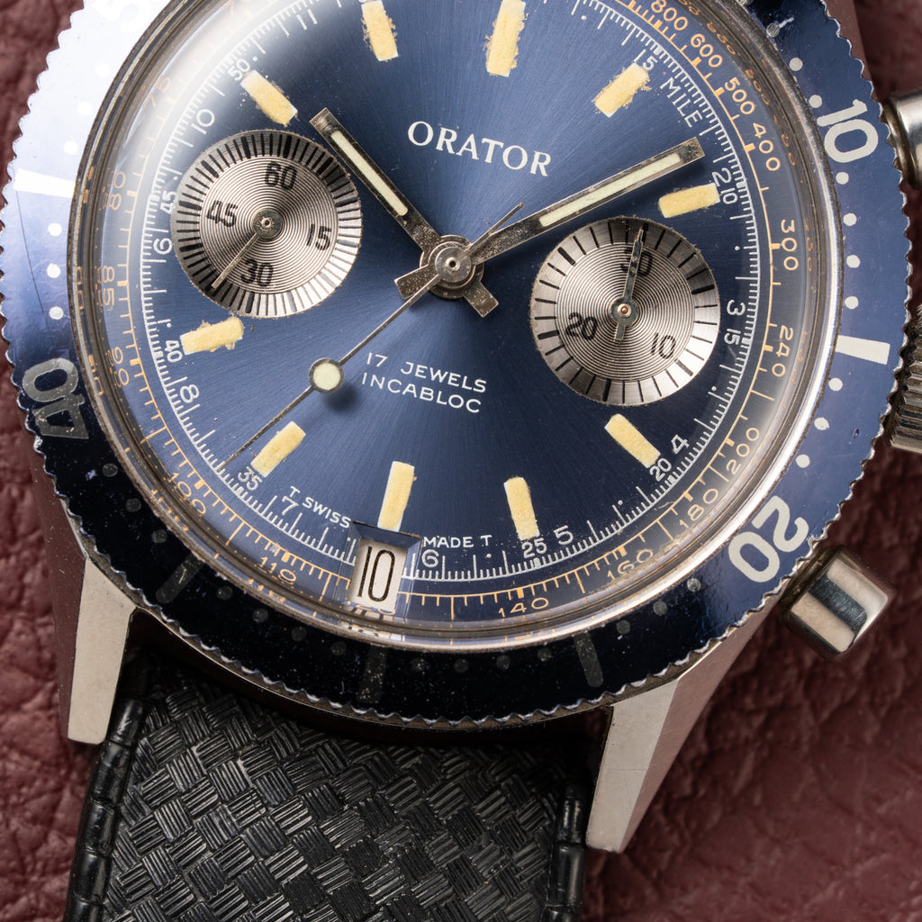 Orator Aqua Long Scuba Diver Chronograph Blue 20 ATM Ref 2501 from 1960s
