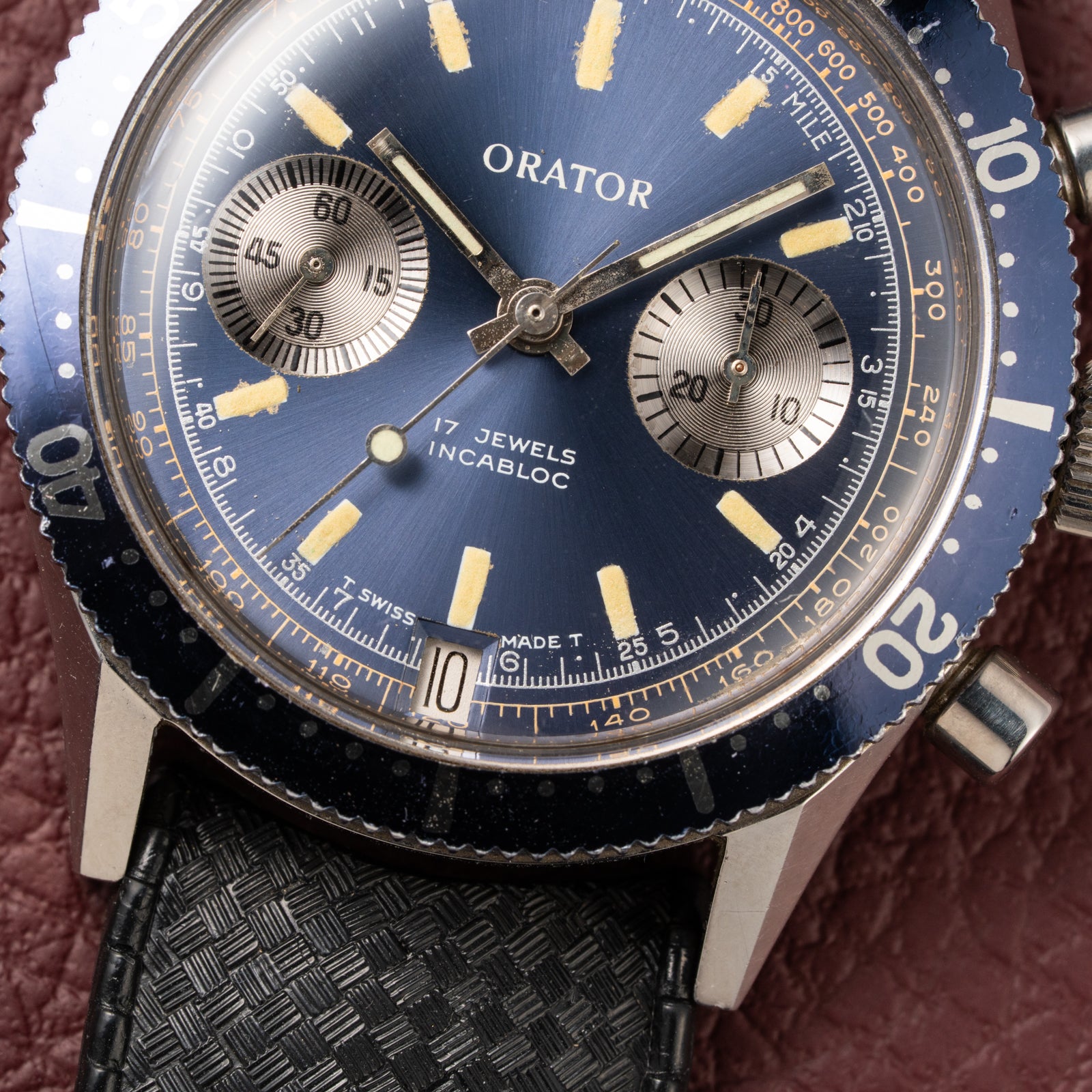 Orator Aqua Long Scuba Diver Chronograph Blue 20 ATM Ref 2501 from 1960s