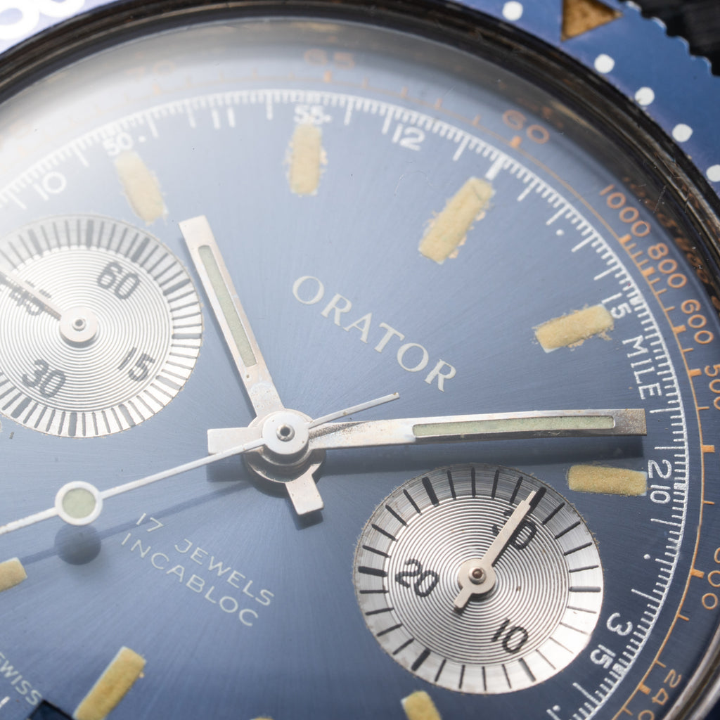 Orator Aqua Long Scuba Diver Chronograph Blue 20 ATM Ref 2501 from 1960s
