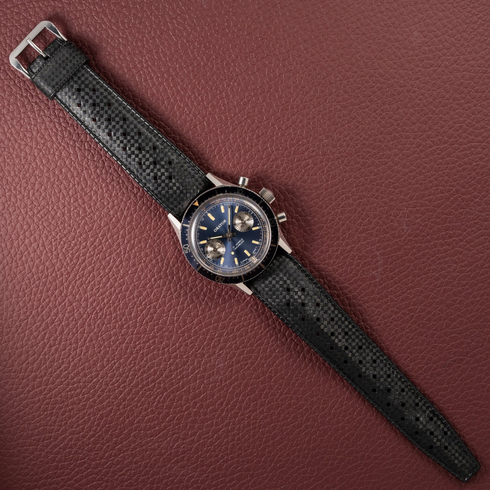 Orator Aqua Long Scuba Diver Chronograph Blue 20 ATM Ref 2501 from 1960s