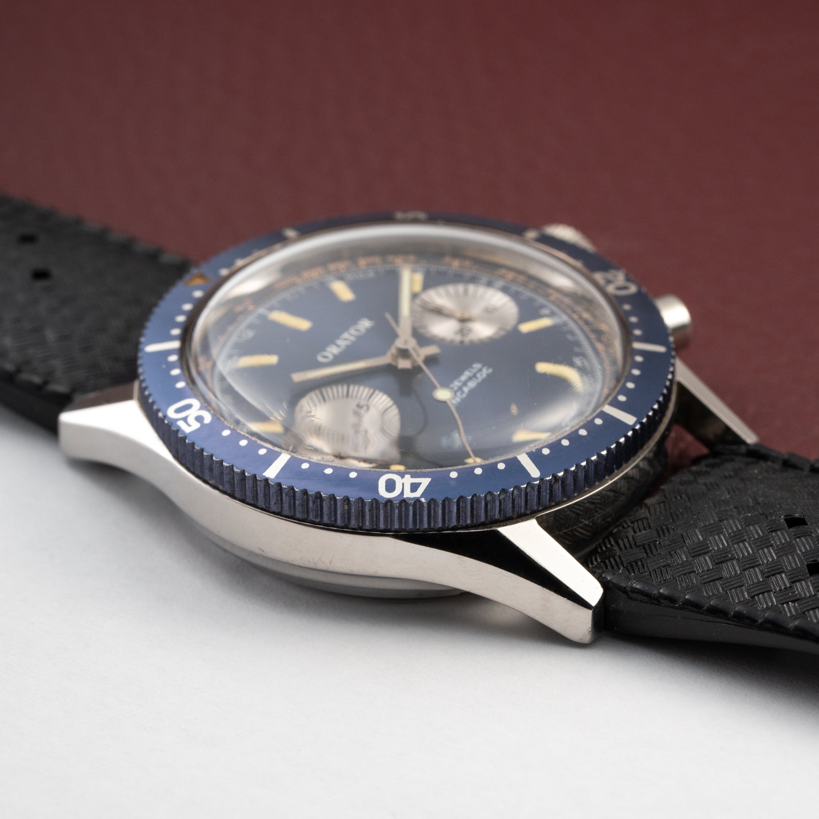 Orator Aqua Long Scuba Diver Chronograph Blue 20 ATM Ref 2501 from 1960s